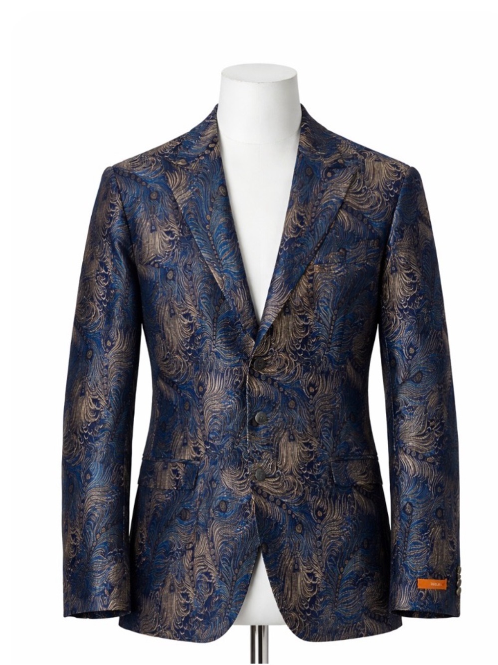 TALLIA Navy Blue and Gold Paisley Jacquard Sport Coat